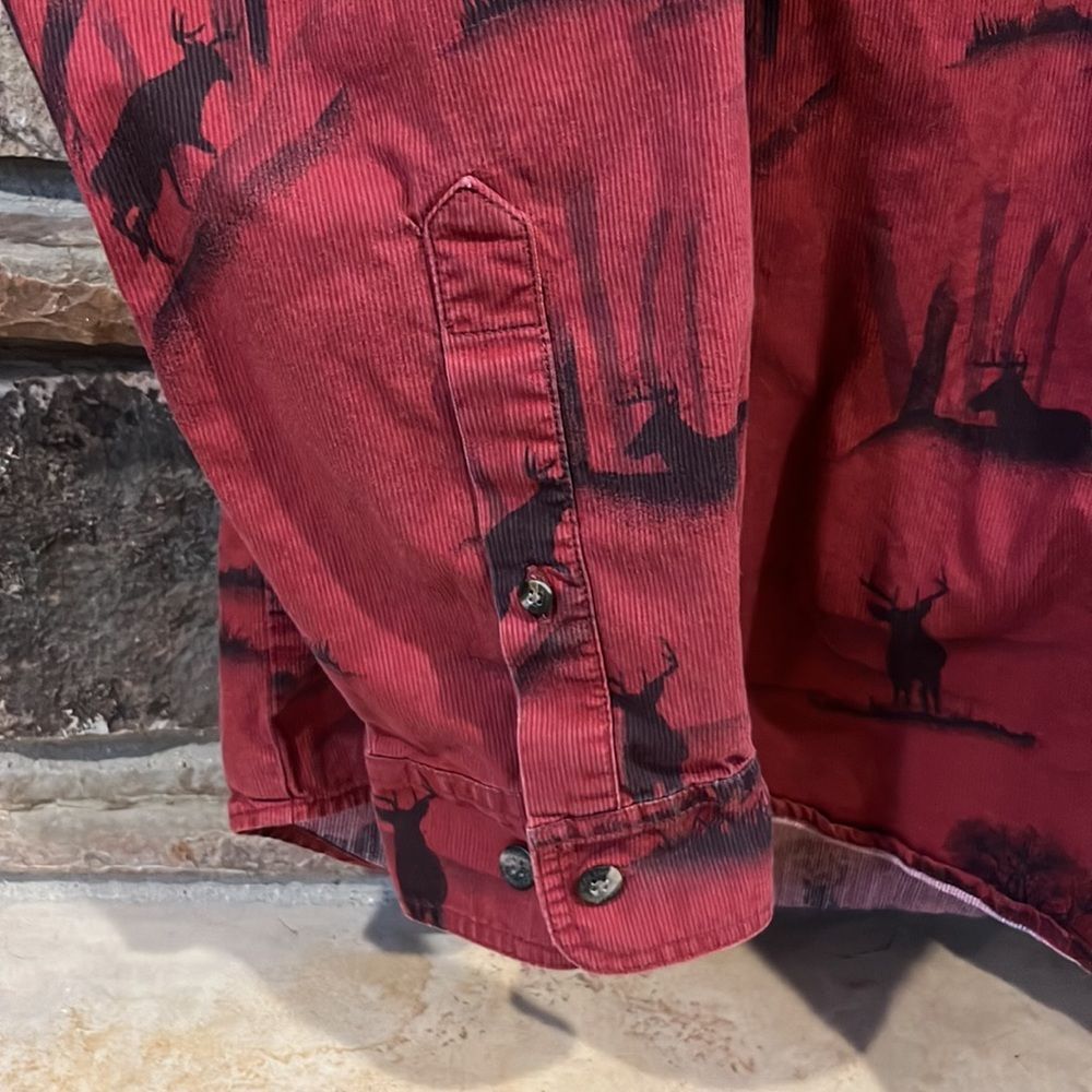 Columbia River Lodge Red Elk Print Cotton Outdoor Long Sleeve Shirt - Picture 4 of 8